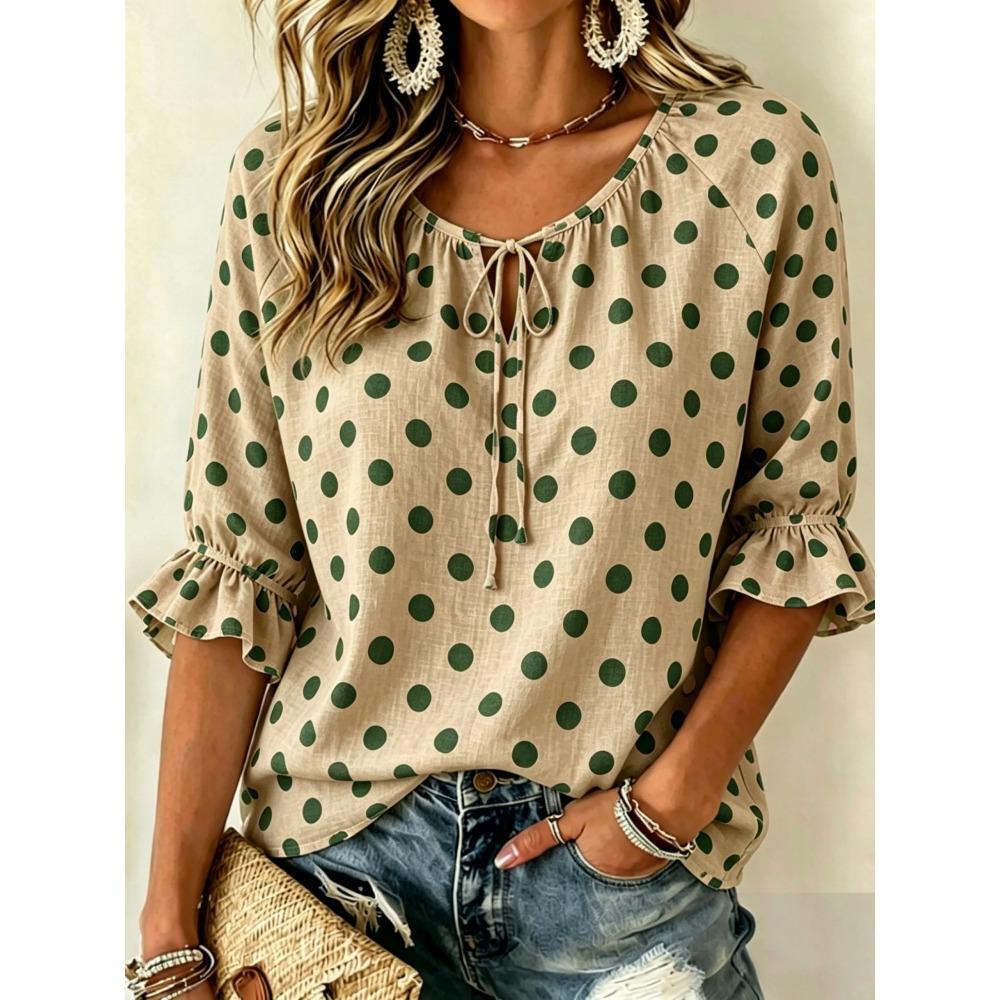 Versatile Loose Half Sleeve Casual Blouse, Simple Solid Color, Breathable Comfortable For Multiple Occasions