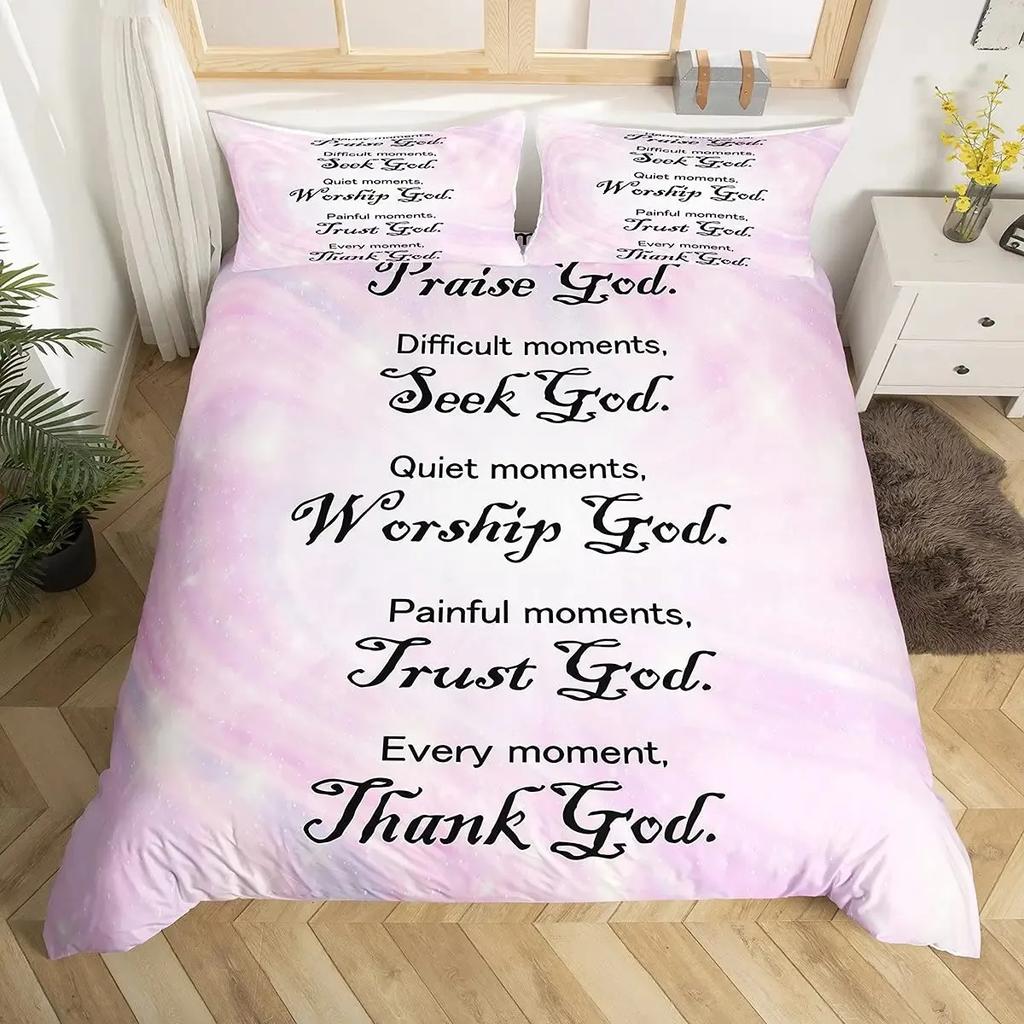 Christian Healing Duvet Cover Set with Inspirational Thoughts and Prayers Women Bedding Sets Colorful Sky Bedspreads Cover Queen