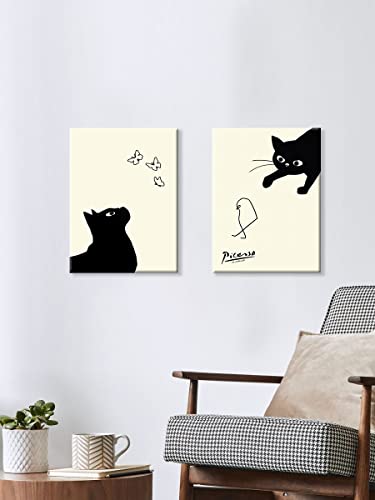 Picasso Katzen- und Kükenbilder, Set of 2, Kunsttafel, Katze fängt einen Vogel, Kunsttafel, Kunstrahmen, Modernes Poster, Dekoratives Gemälde, Leinwand, Dekorativ
