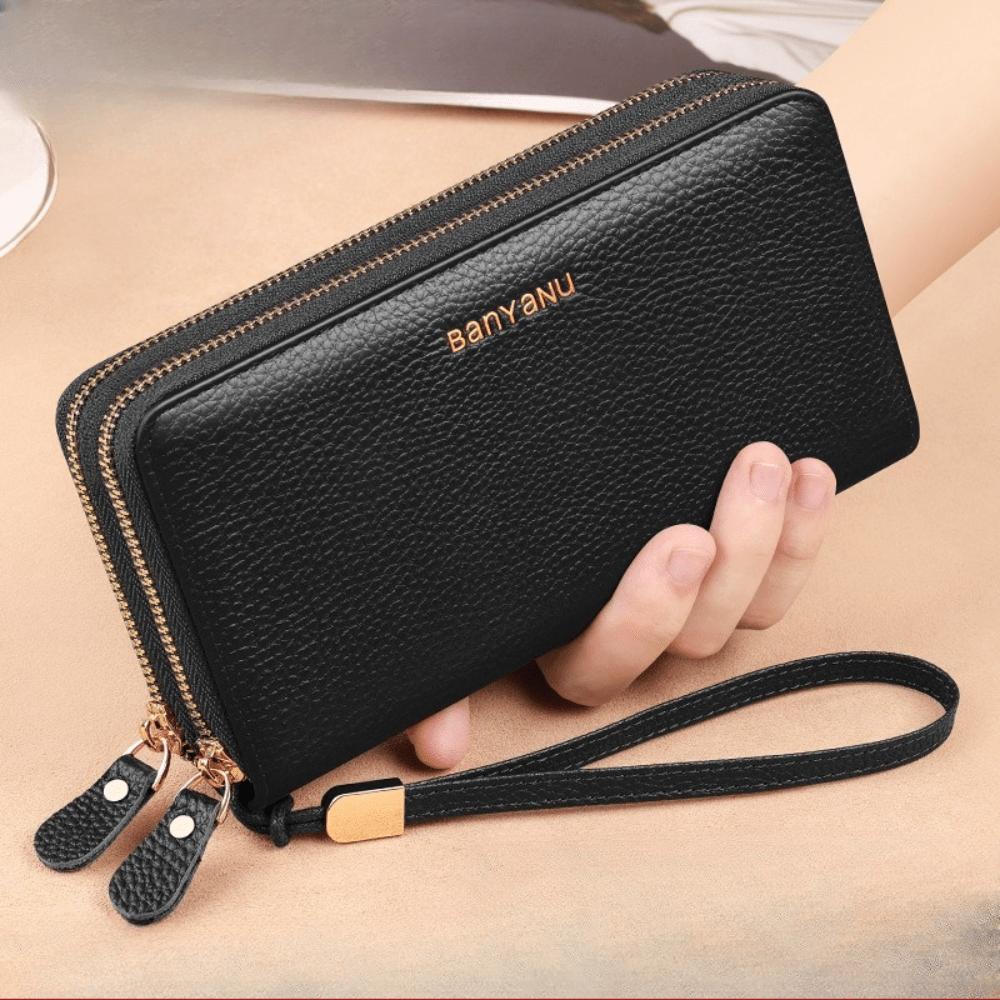 Portefeuille long femme nouvelle mode grande capacité portefeuille double fermeture éclair pochette Black, multicolore