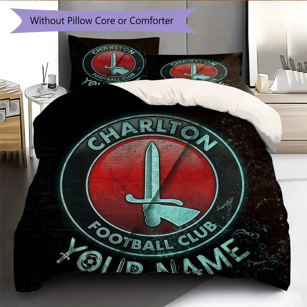 Custom Name Charlton Athletic Pattern Bedding Quilt Set Home Decoration Gift (1 * duvet cover + 2 * pillowcase without core)