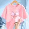 Girls Short Sleeve Tshirt Bow Print Summer Fashion HalfSleeved Top Polyester Fabric