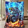 Green Garbage Truck Theme Blanket Lightweight Warm Flannel Blanket Decorative Throw Blanket for Home Decoration