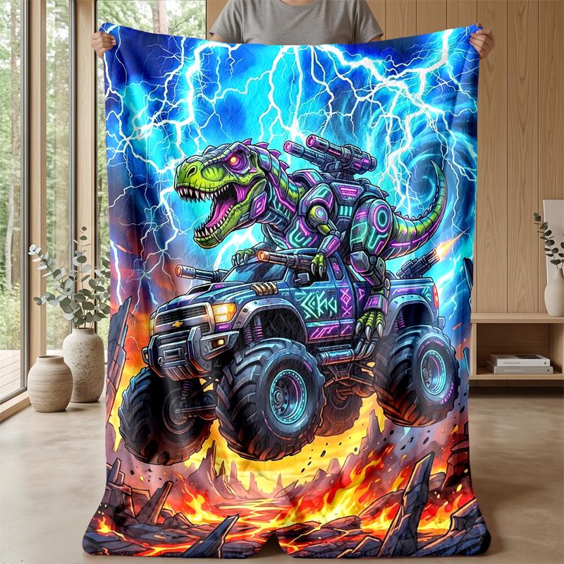 Green Garbage Truck Theme Blanket Lightweight Warm Flannel Blanket Decorative Throw Blanket for Home Decoration