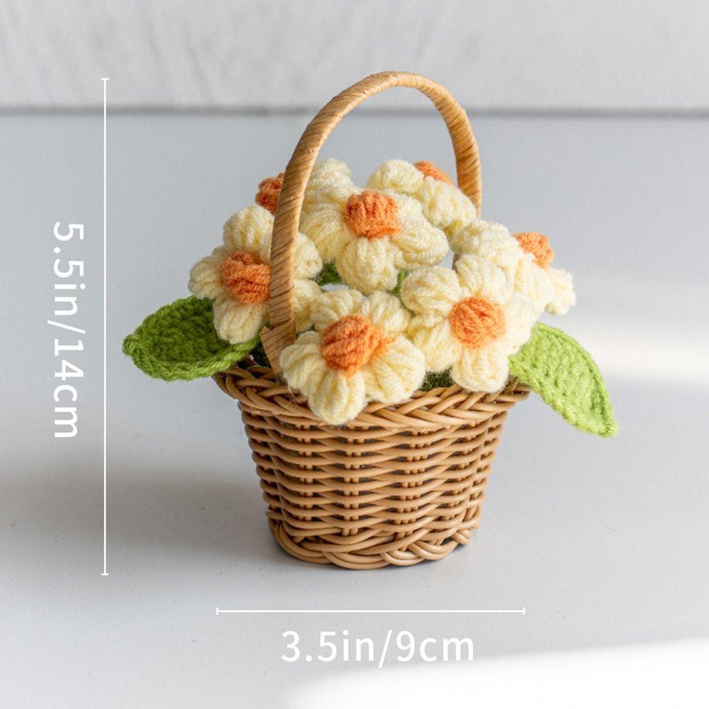 Small Crochet Flower Pot Handmade Puff Flower Potted Ornament  Office Desktop Decoration