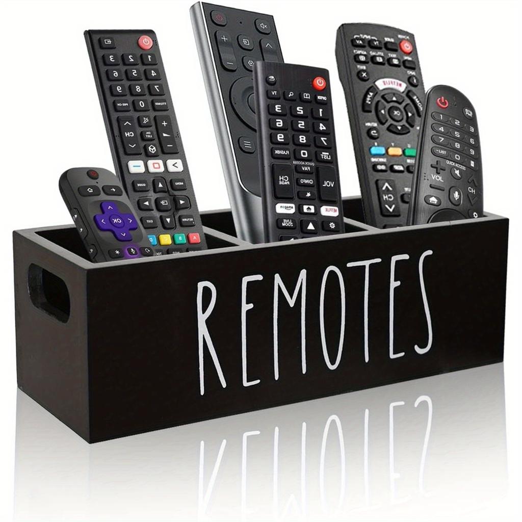 Remote Control Holder, Farmhouse Remote Storage Caddy, Bedside TV Controller Box, Rustic Wood Media Organizer Tray for Home Bedroom Table