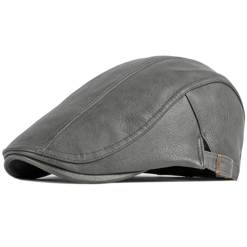 

HT3970 Berets PU Leather Beret Caps for Men Women Autumn Winter Hats for Men Vintage Ivy Flat Cap Male Female Beret Hats 55-60cm Adjustable серый