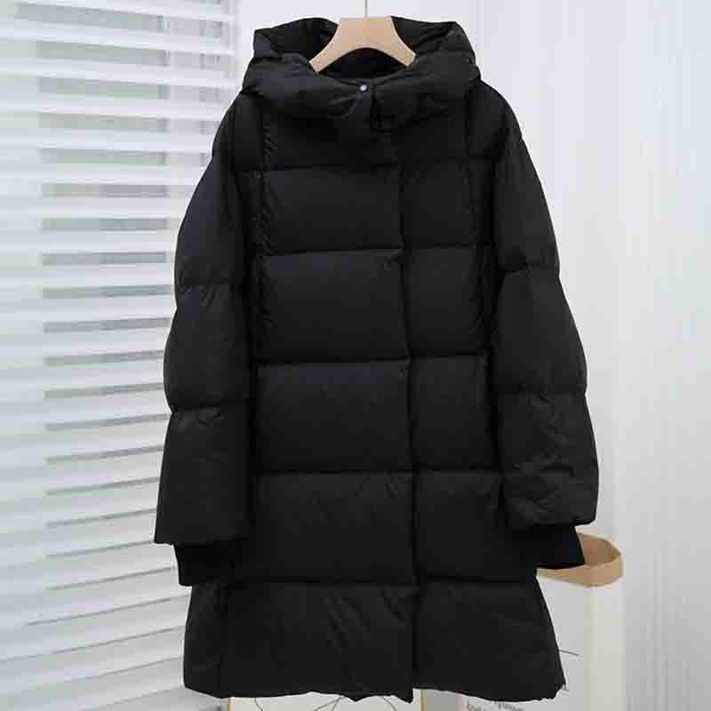 

Жіночий пуховик середньої довжини з потовщеним пухом білої качки, стійкий до холоду, зимовий 2025, легкий пуховик пухка хлібина M чорний