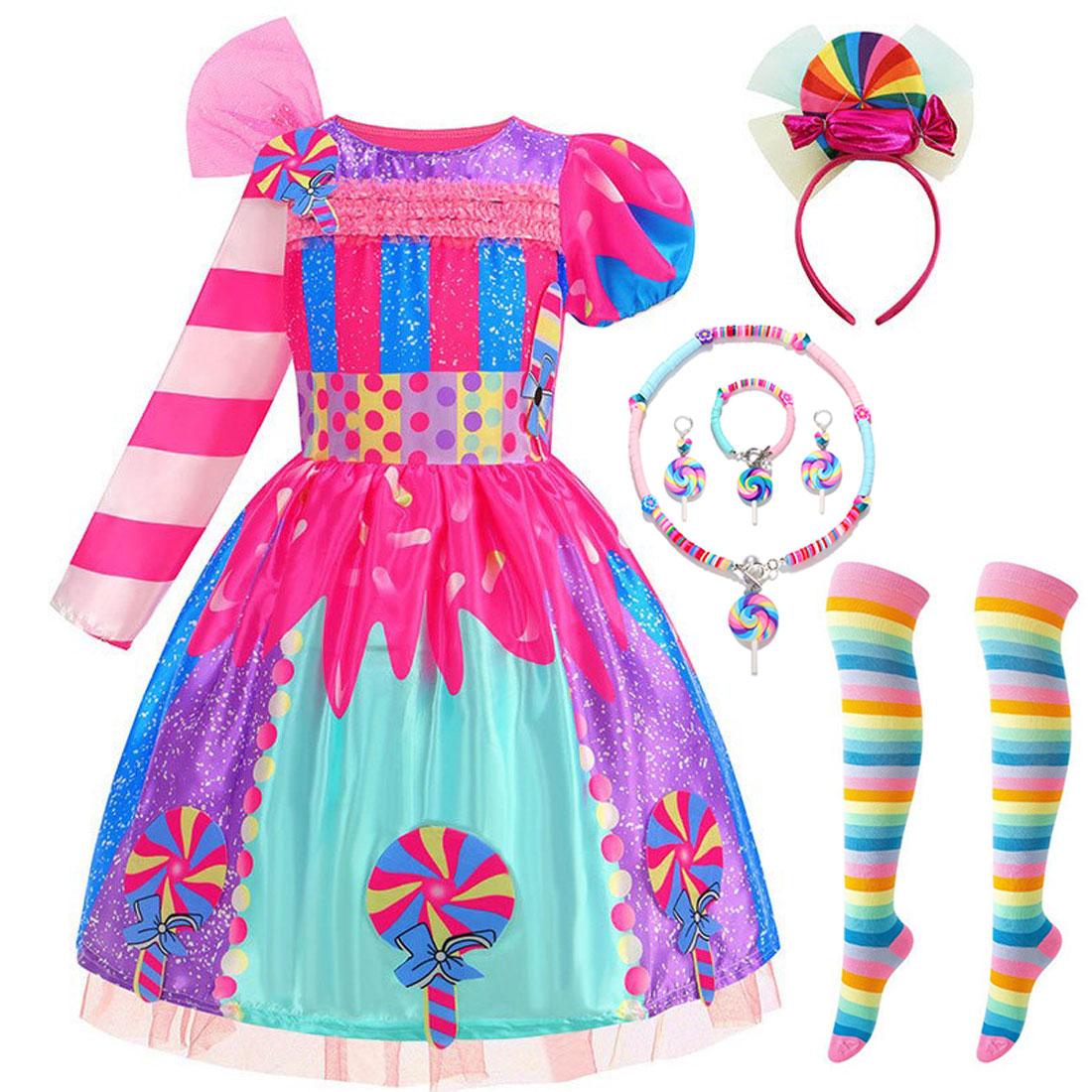 Purim Meisjes Regenboog Jurken Snoep Fee Lolly Cosplay Kostuum Peuter Meisjes Verjaardagsfeest Carnaval Lange Korte Mouwen Jurk M(4-5T) pink