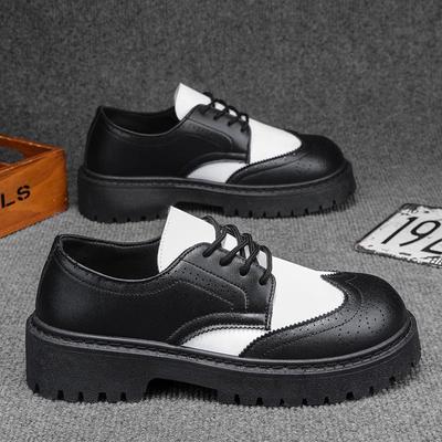 Men's Autumn British Style Casual Leather Shoes with Thick Soles and Height Increase - Versatile Low-Top Lace-Up Design