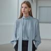 Hiikeu High-Neck Tie Blouse_Grayish Blue