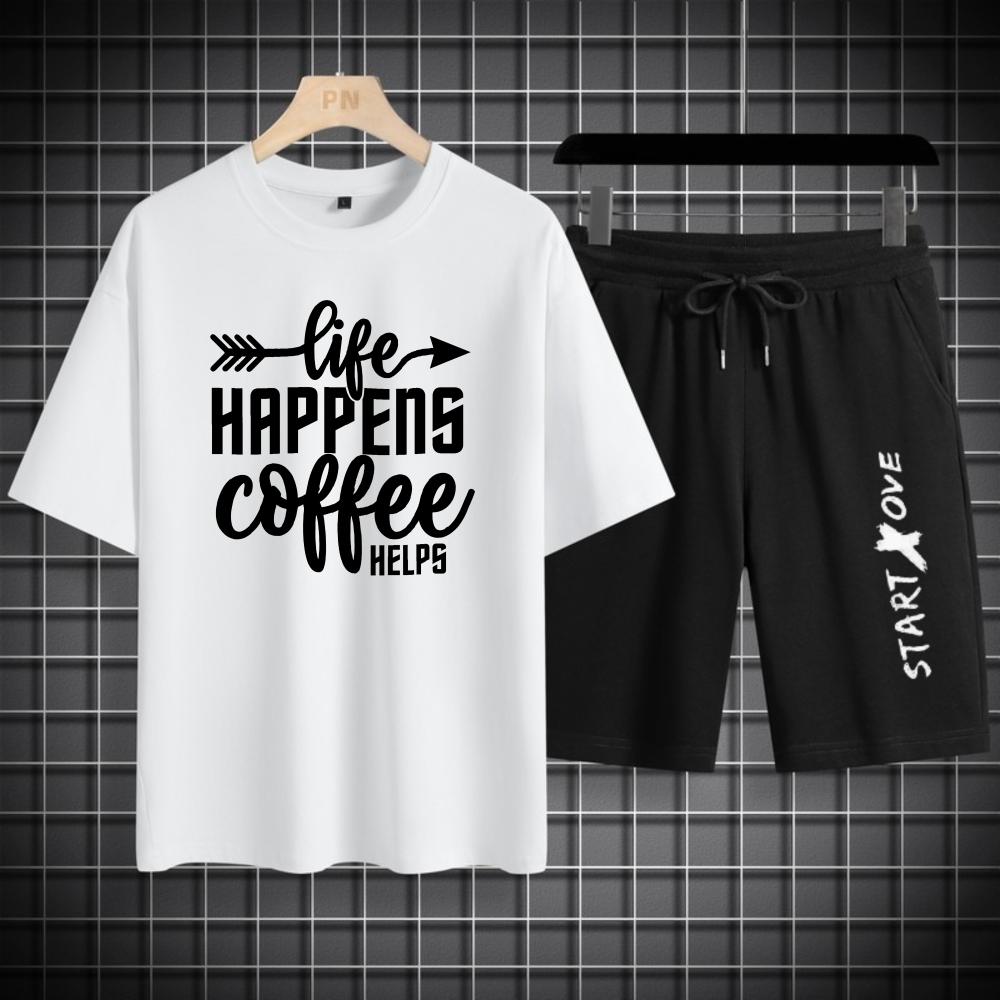

Men s sets Summer Quick drying Life Happens Coffee Helps Start Love printed Graphic T-shirts Suit S