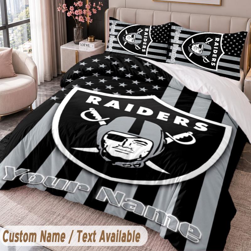 Las Vegas Raiders Printed Bedding Set Custom Name Text 1 Duvet Cover 2 Pillowcases For Bedroom