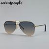 Steampunk Semi-Randloze Piloot Zonnebril Heren Luxe Merk Vintage Oversized Ovalen Zonnebril Voor Mannen Klassiek Metaaltinten