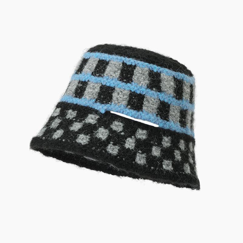 Czapka damska modna krata dzianinowa wełniana czapka zimowa ciepła twarz mała czapka typu bucket hat torba kapelusz fala
