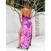 Summer Retro Tie Dye Printed Sexy Backless Dresses Women Sleeveless Fashion High Waist Slit Camisole Dress Women Elegant Party Evening Dresses 26279