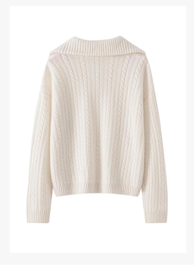 Women's Thickened Cashmere Cable Knit Half-Zip Lapel Sweater - Autumn/Winter Casual Trend
