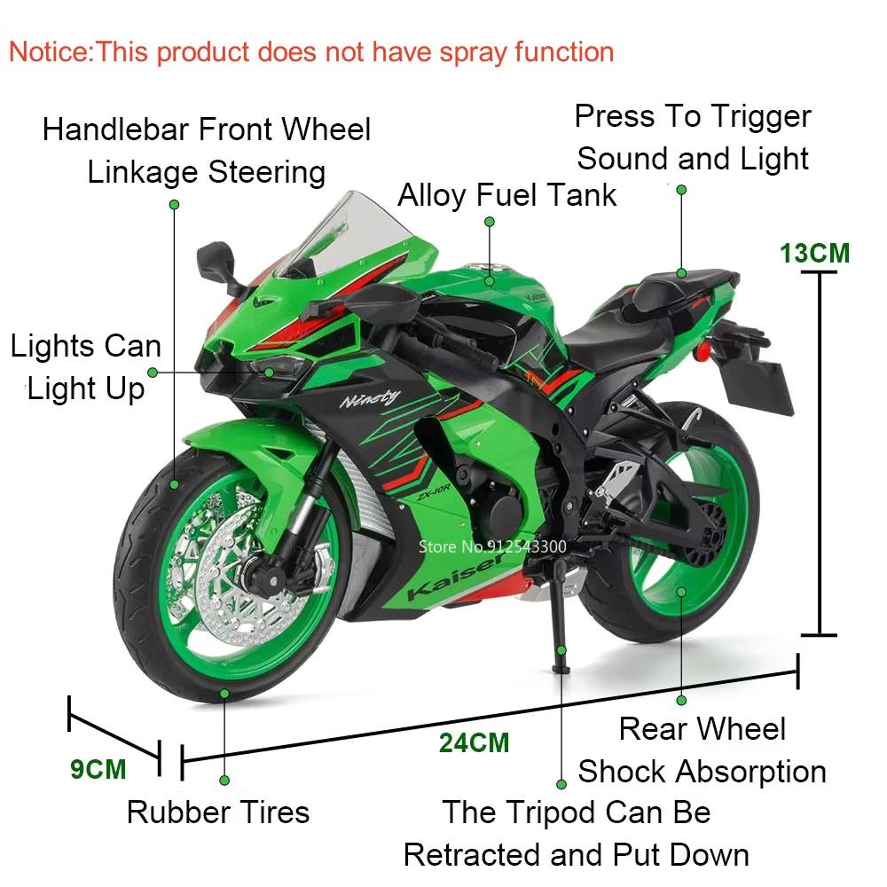 1:9 Scale 1299 Kawasaki ZX-10R Motorcycle Model Toy Car Diecast Metal Shock Absorption Racing Motor Models Boys Birthday Gifts