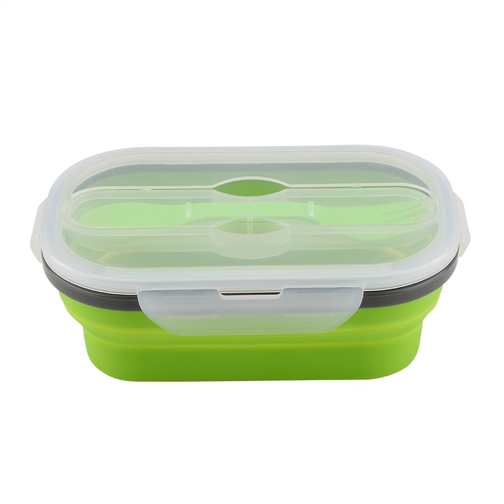 Silicone Lunch Picnic Food Fruit Box with Fork Fold able Telescopic Stretchable Container