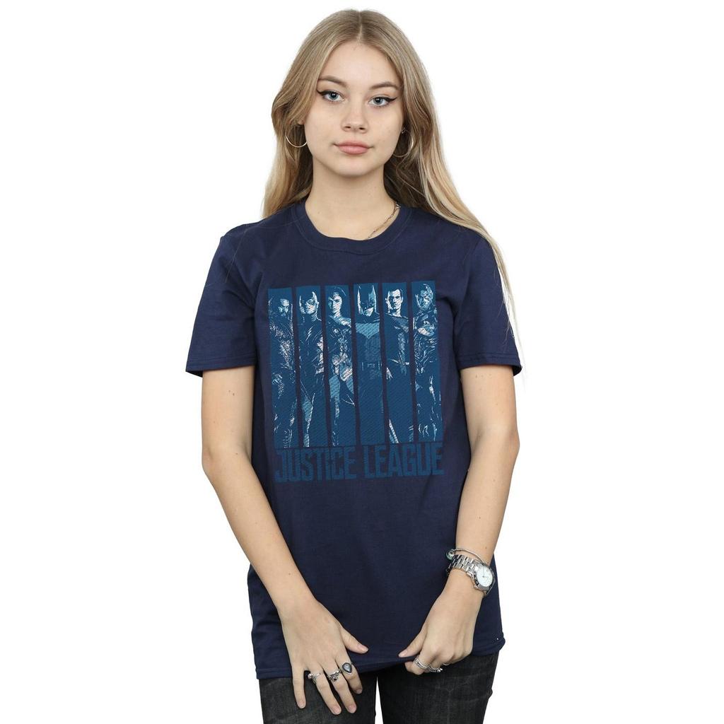 DC Comics Womens/Ladies Justice League Movie Double Indigo Cotton Boyfriend T-Shirt