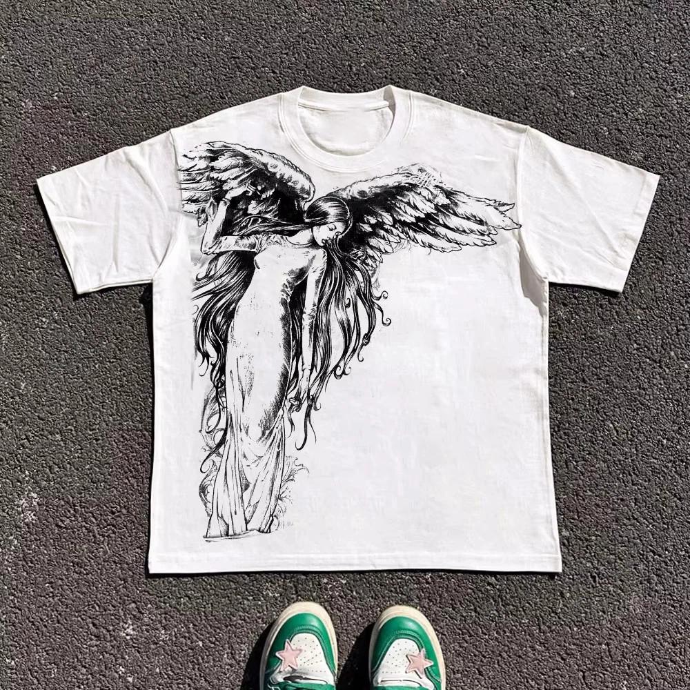 Classic Y2K Gothic Style T-shirt Print Oversized T Shirt High Street Shirts Gothic Round Neck Cotton Tops New Mens Women T Shirt