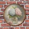 Vintage Hydrangea Round Wall Sign, Rustic Farmhouse Flower Plaque, 2D Flat Wooden Art for Living Room Kitchen Patio, No Frame