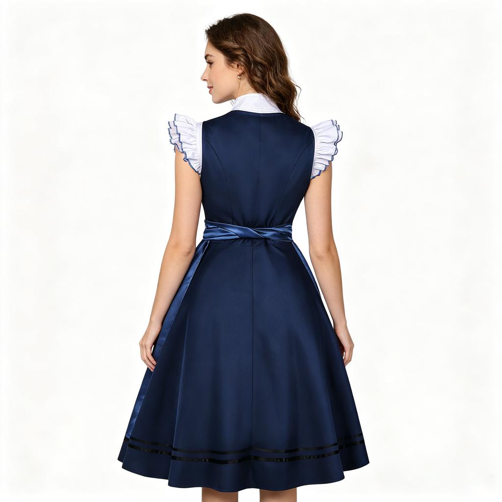 Dames Traditionele Oktoberfest Jurk Vintage Stijl Mouwloze Dirndl Jurk met Gerimpelde Kraag en Tailleband voor Festival