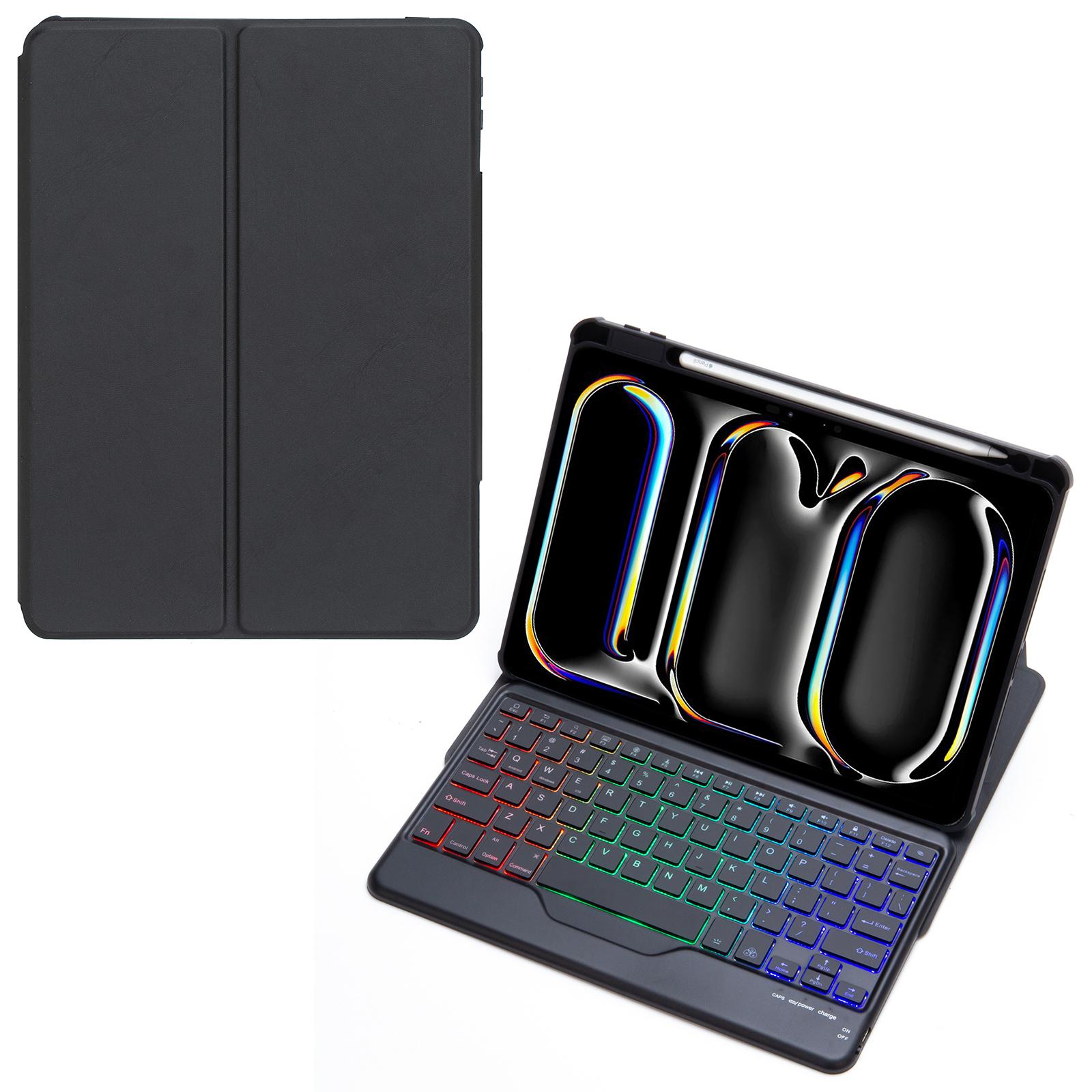 

L13-BS For iPad Pro 11 (2024) PU+Acrylic Tablet Rotary Stand Cover with Backlit Bluetooth-compatible Keyboard Black