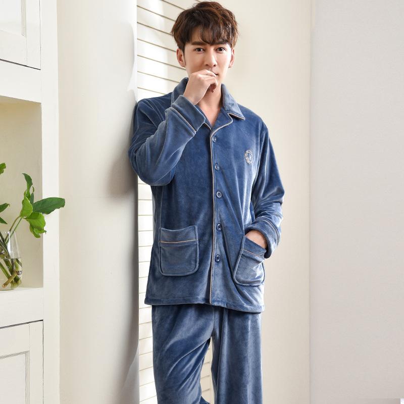 

Осенне-зимняя коралловая флисовая парная пижама, женский теплый костюм из островного флиса, мужской кардиган большого размера для дома 3XL