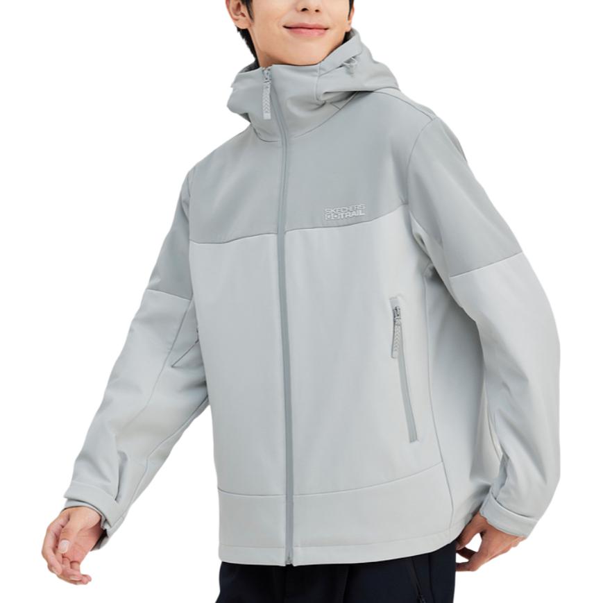 Skechers Outdoor Series Hooded Woven Comfortable Zip Jacket Men Jackets Purple Gray L424M040-0006