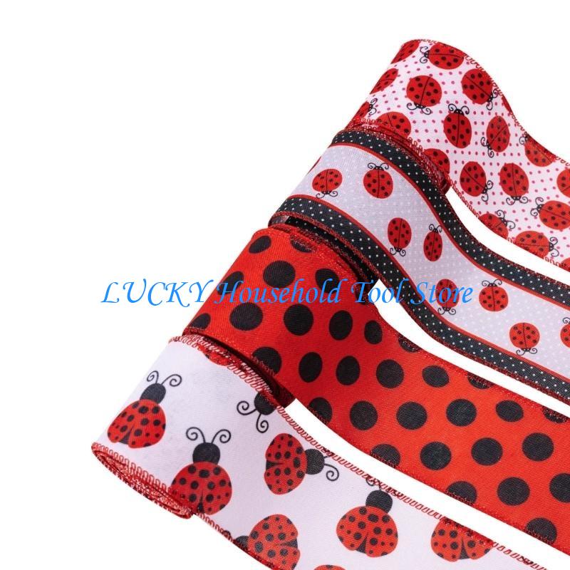 J0MC Labybug Ribbon Polyester Ribbon for Wreath Crafting Birthday Wedding Parties