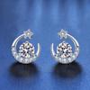 Exquisite S925 Sterling Silver Moissanite Star and Moon Stud Earrings for Pierced Ears