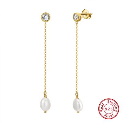 Boucles d'oreilles en Argent Sterling S925 Perles d'Eau Douce Naturelles Baroques Zirconias 4A