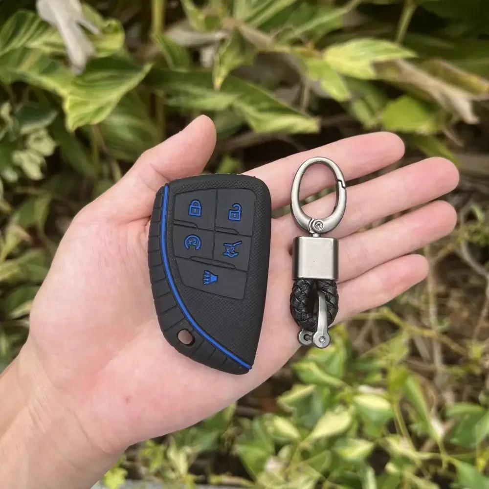 For Buick Envision S Plus Chevrolet Suburban Tahoe GMC Yukon Sierra 1500 Denali 5 Buttons Silicone Car Key Cover Case Keychain