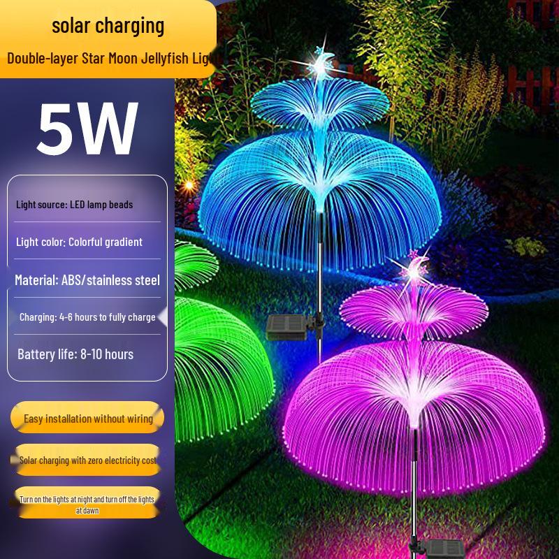 Solar Fiber Optic Jellyfish Lamp: Seven-Color Outdoor Garden Light with Creative Color-Changing Features