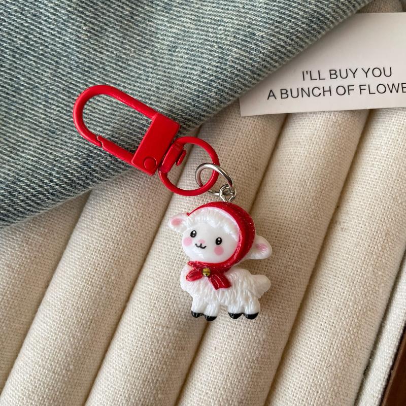 Cute Resin Red Scarf Lamb Keychain The Year Of The Goat Key Ring Bag Pendant Decoration New Year Gift