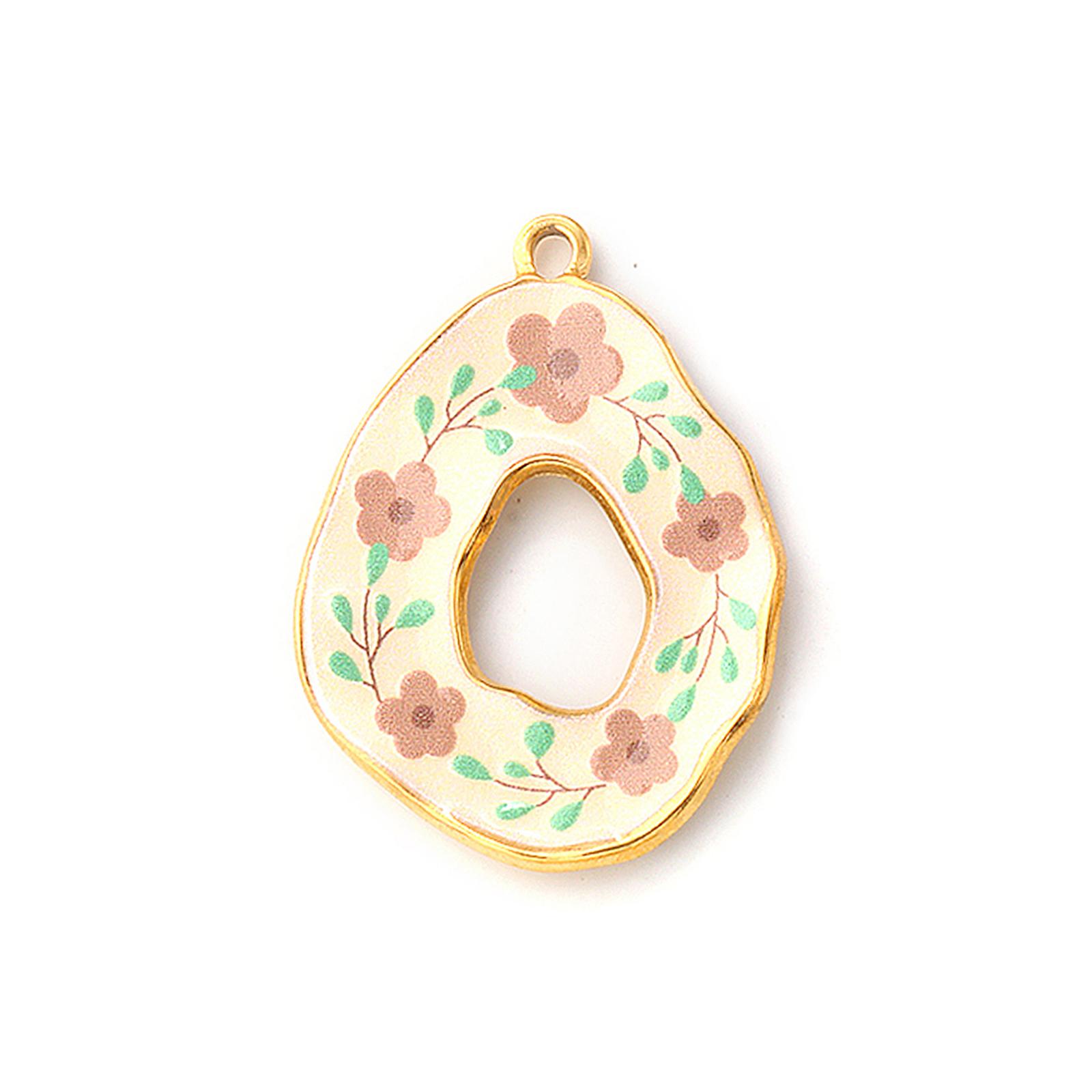 

1PC 304 Stainless Steel Pendants 18K Gold Plated Multicolor Flower Natural Scenery Printed Charms for DY Necklace Jewelry Making