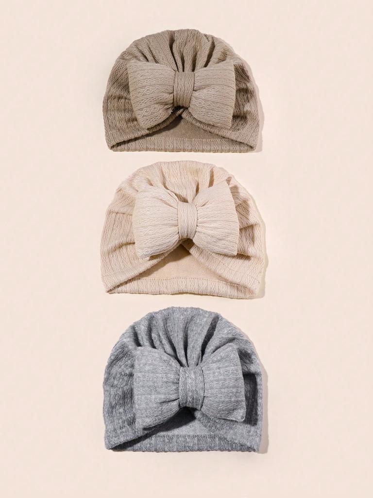 3pcs Cute Bowknot Baby Turban Hat Soft Newborn Baby Girls Indian Cap Spring Autumn Infant Boys Cap Beanies Headwrap