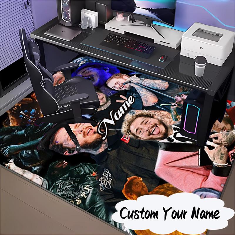 Custom Name Heart Post Malone Art Rug for Living Room, Game Rooms, Office, Bedroom, Floor Mat Playful Design, Fan Gifts Christmas Decor