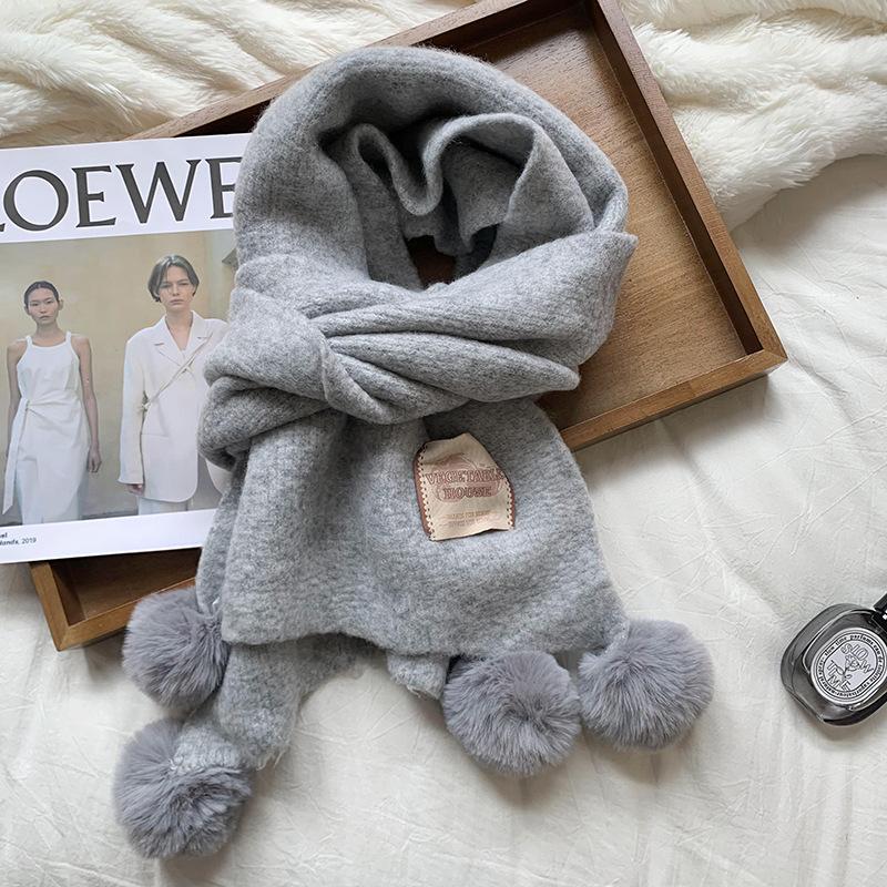 Scarf New Christmas Scarf Wool Knitted Gentle Wind Imitation Cashmere Scarf with Hairball
