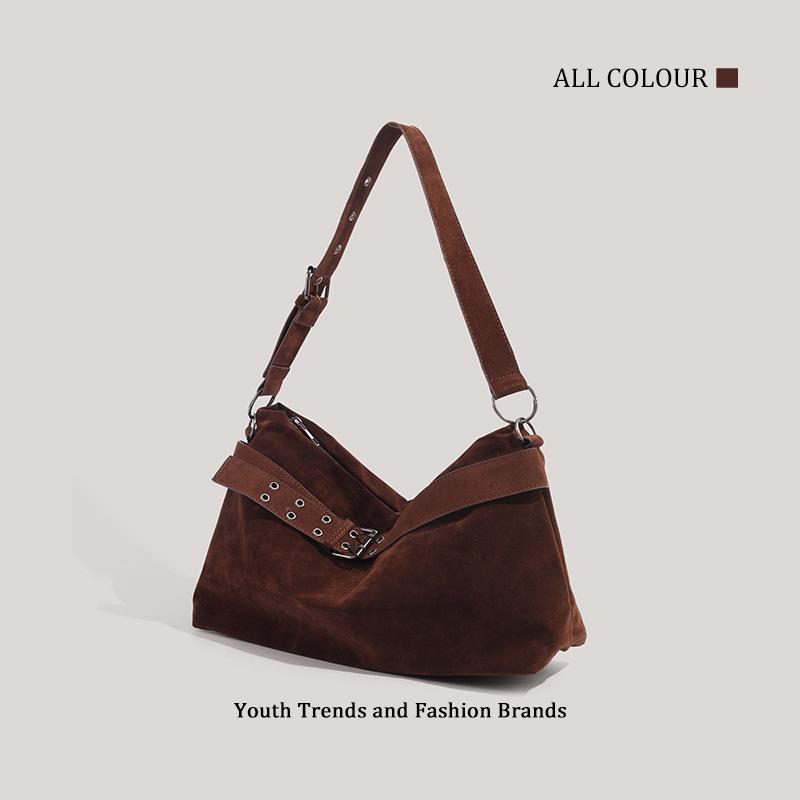 Autumn and Winter Matte Imitation Suede Bag Women's New Niche Design Belt Buckle Lazy Shoulder Messenger Bag