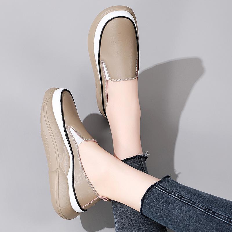 2022 Autumn Women's Ultra-Fiber Thick Sole White Casual Loafers with Color Blocking for Pregnancy