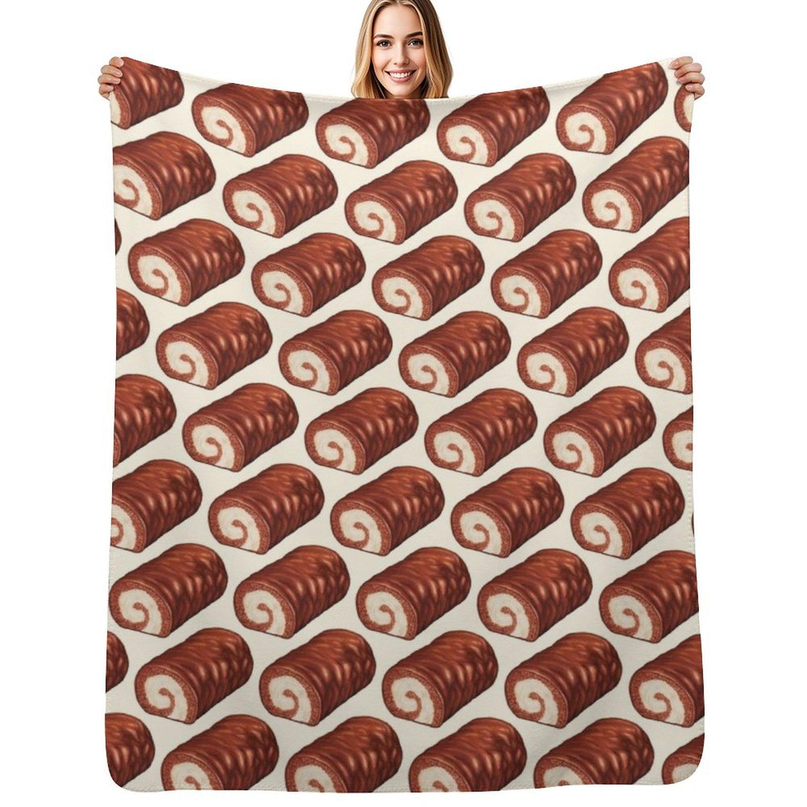 Chocolate Swiss Roll Cake Pattern Throw Blanket Foldable Soft Warm Blanket for Outdoor Use Size: 75*100cm, Weight: 230 GSM