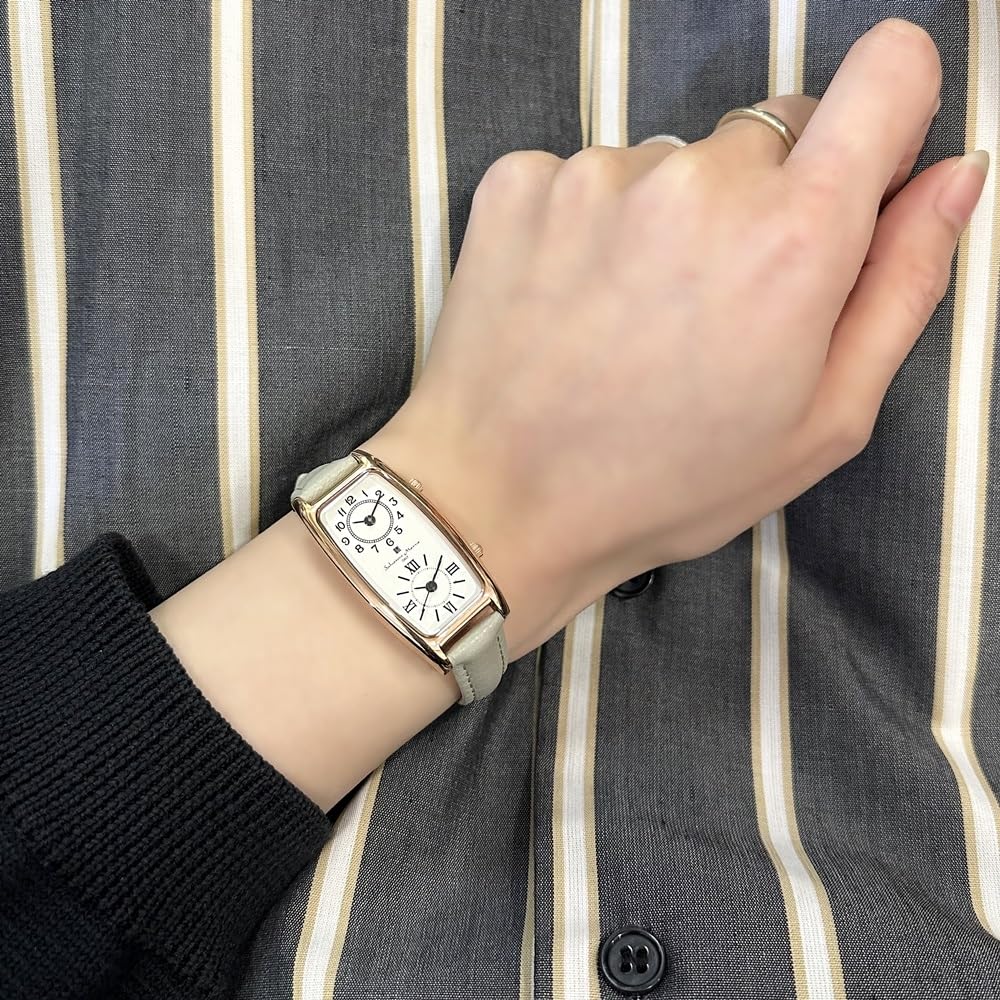 Watch with Leather Rectangular and Dual Time [Salvatore Marra] Women's Strap, Square, [] (no.2, Gray)