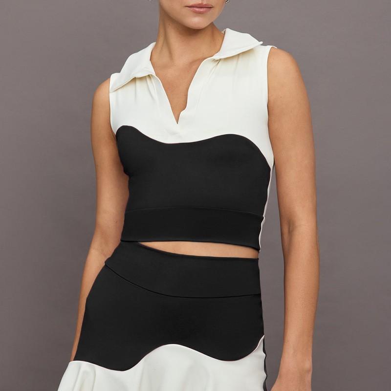 Womens 2-piece Yoga Set Sleeveless Color Block Top Skirt Golf Tennis Workout