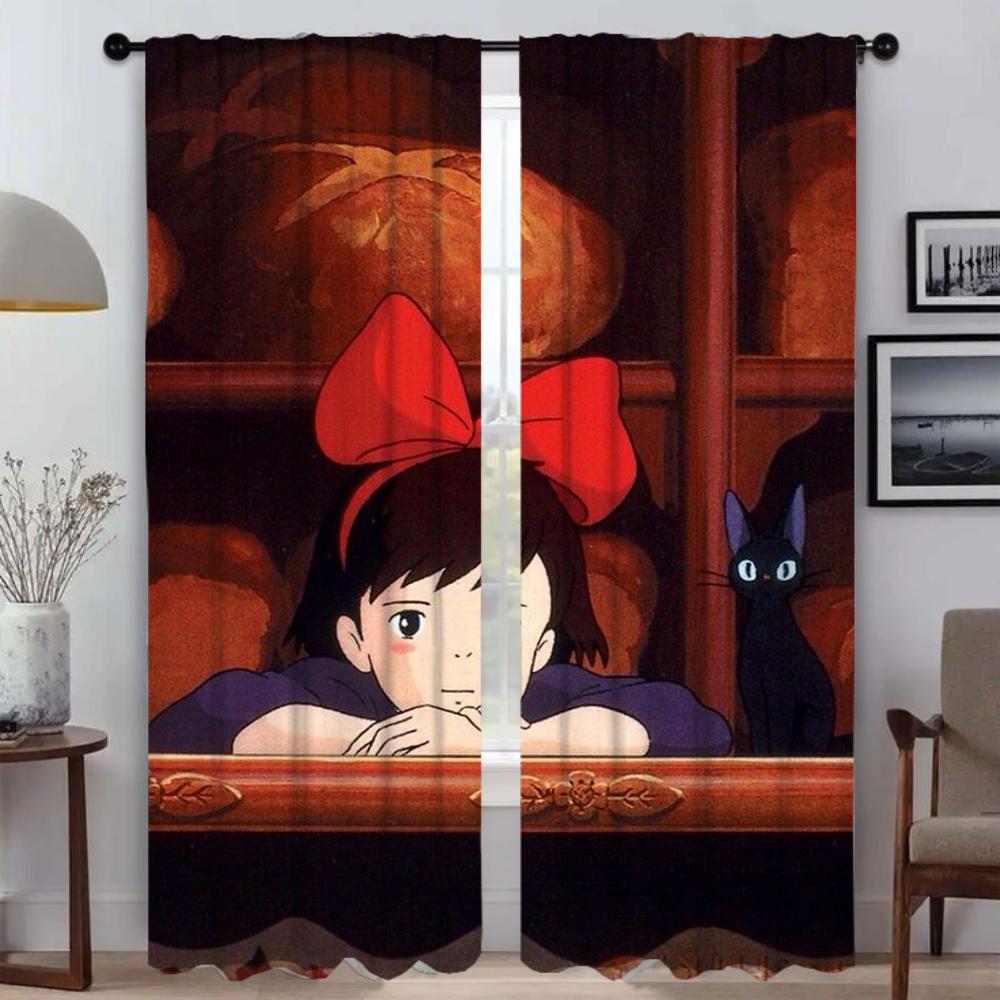

Kikiss Curtains Living Room Home Interior Partition Tulle Bedroom Shades Halloween Decoration Darkening Set Of 2 Made Polyester Decor W100*H130(CM)-Hooks&2PCS