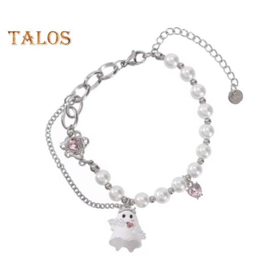 

Женский браслет с подвеской в виде мультяшного привидения, искусственный жемчуг, подходящий по цвету, регулируемый, с удлиненной цепочкой, подарок на Хэллоуин, наручные украшения белый