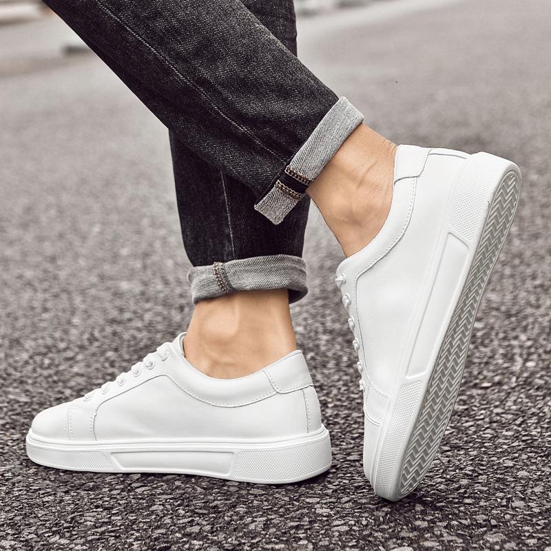 Men's Breathable White Leather Mesh Shoes - Korean Style Casual Flats, Sizes 37-46