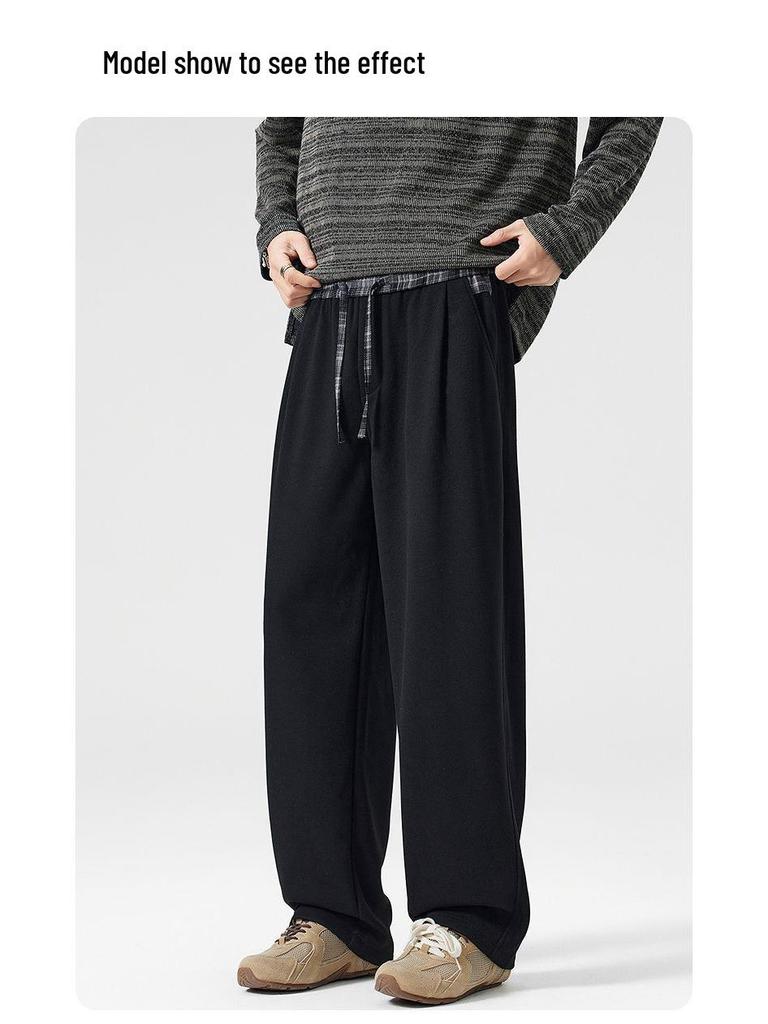 Męskie Nowe Ciepłe Wełniane Dzianinowe Spodnie Dresowe z Szerokimi Nogawkami - Grube, Wszechstronne, Casualowe Spodnie High-Street