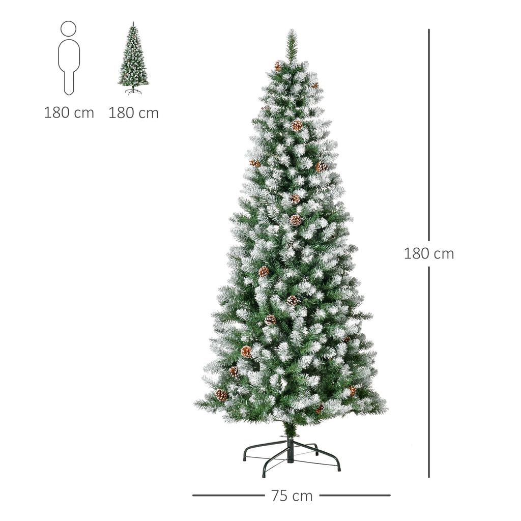 Artificial Christmas Tree, 630 Branches, 37 Pinecones, Snow-Covered Tips, Fire-Retardant, 180 cm